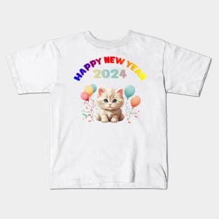 Happy New Year 2024 Persian Kitten Design! Kids T-Shirt